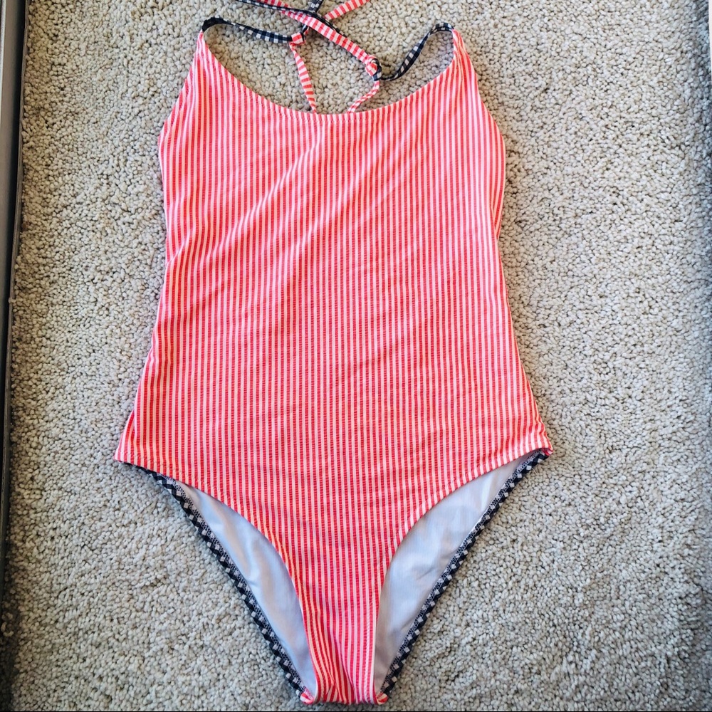 Aerie one pieces striped red and blue swimsuit M